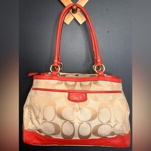 Coach Carryall Tote with Orange Leather Trim -Used Condition- M1220-F19725